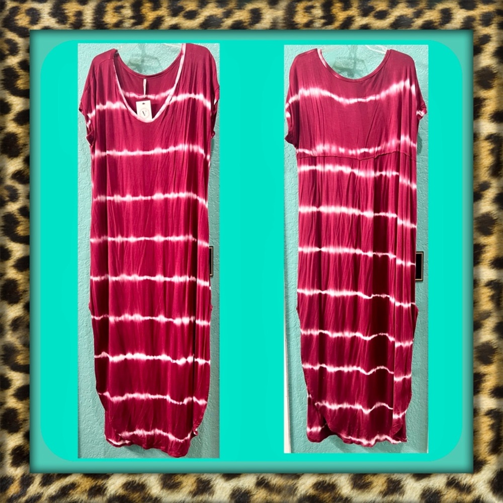👑✅PRICE FIRM✅ Fabulous Red Tie-Dye Long Dress with side pockets. Brand New!